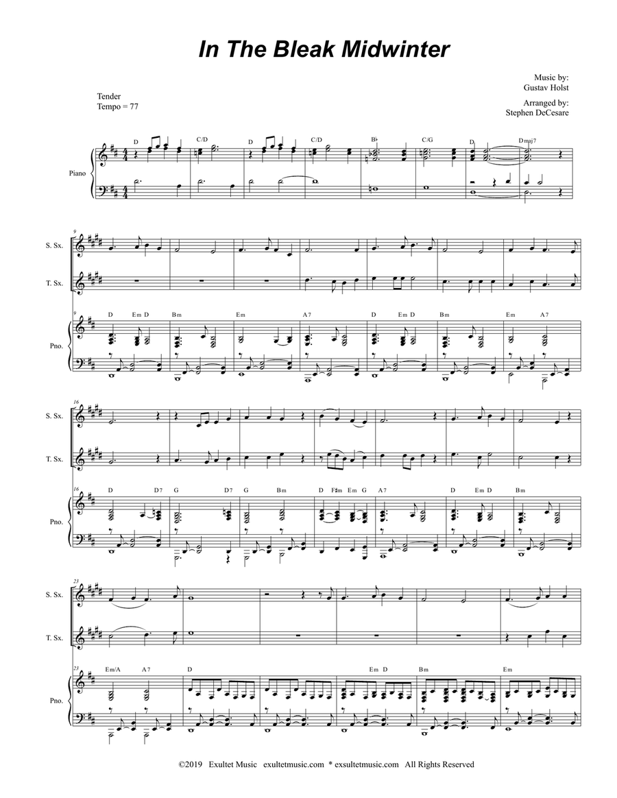 In The Bleak Midwinter (Duet for Soprano and Tenor Saxophone) Woodwind Duet scores gallery preview page 1