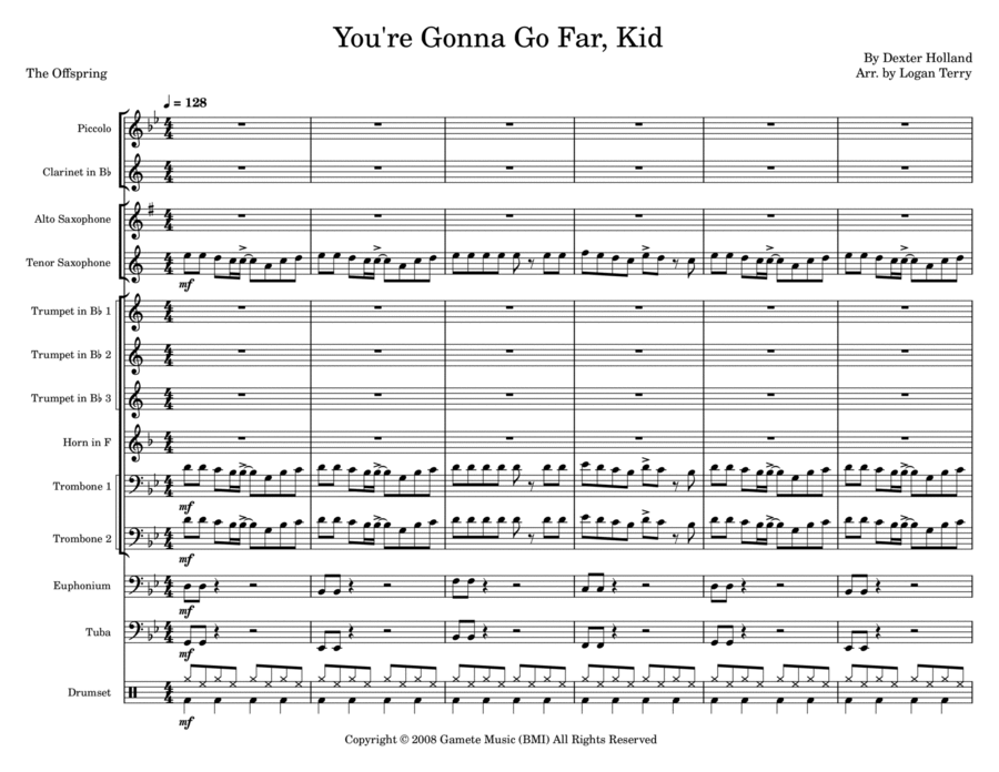 You're Gonna Go Far Kid Marching Band scores gallery preview page 1