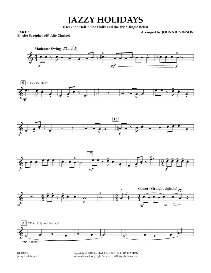 Jazzy Holidays - Pt.3 - Eb Alto Sax/Alto Clar. Concert Band scores gallery preview page 1