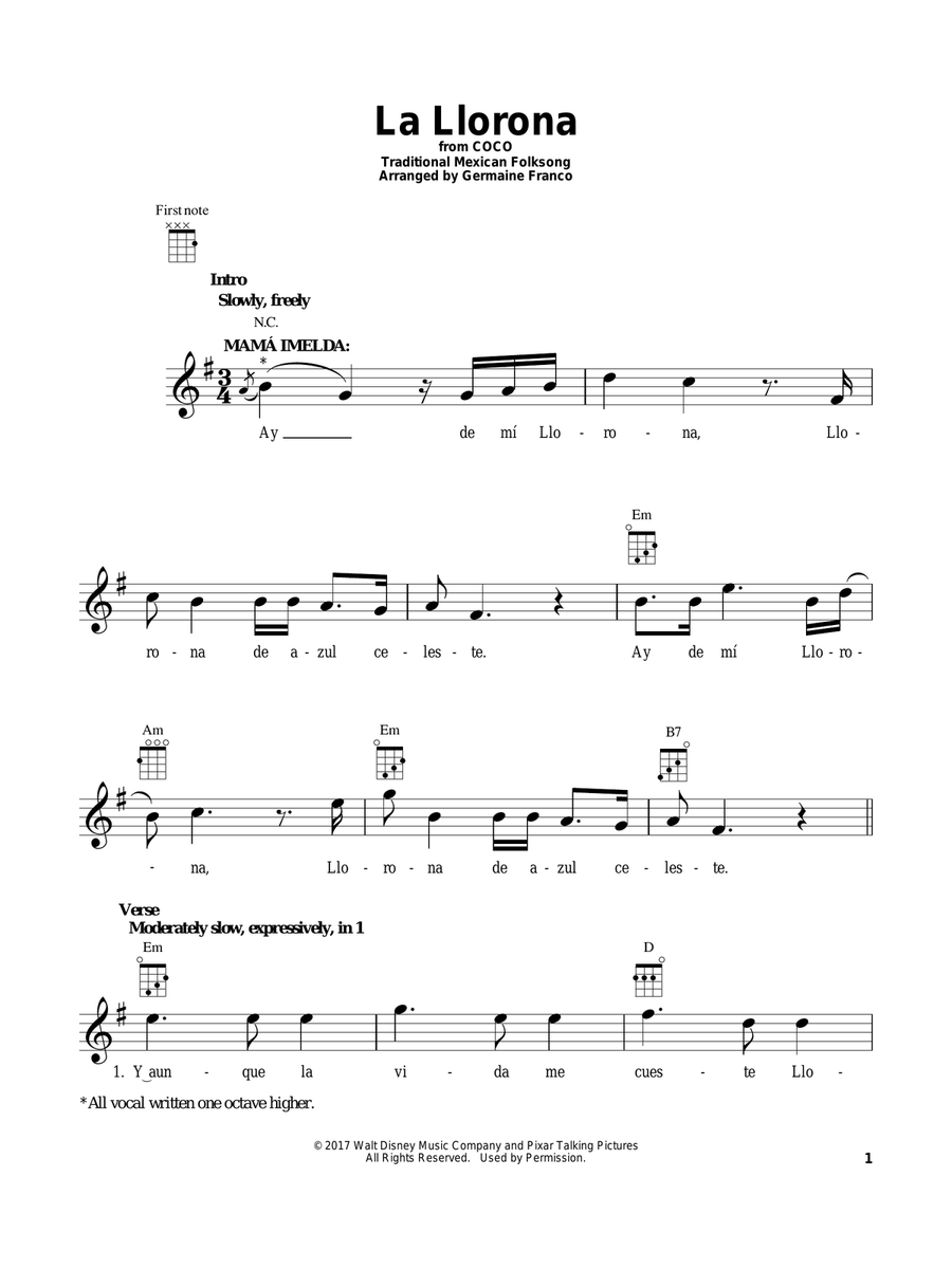 La Llorona (from Coco) La Llorona (from Coco) Ukulele scores gallery preview page 1