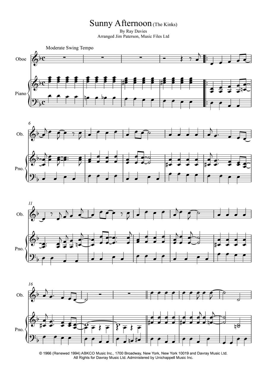 Sunny Afternoon Sunny Afternoon Piano scores gallery preview page 1