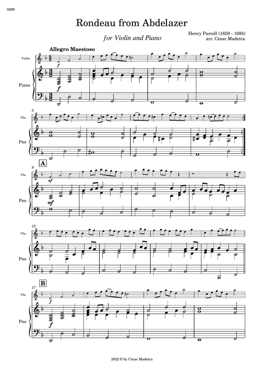 Rondeau from Abdelazer - Violin and Piano (Full Score and Parts) Violin Solo scores gallery preview page 2