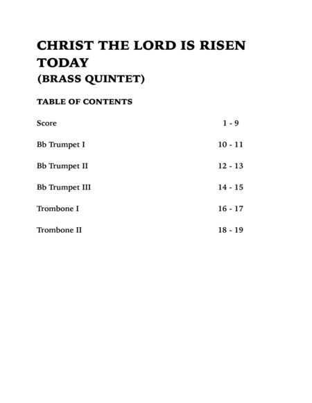 Christ the Lord is Risen Today (Brass Quintet): Three Trumpets and Two Trombones image number null