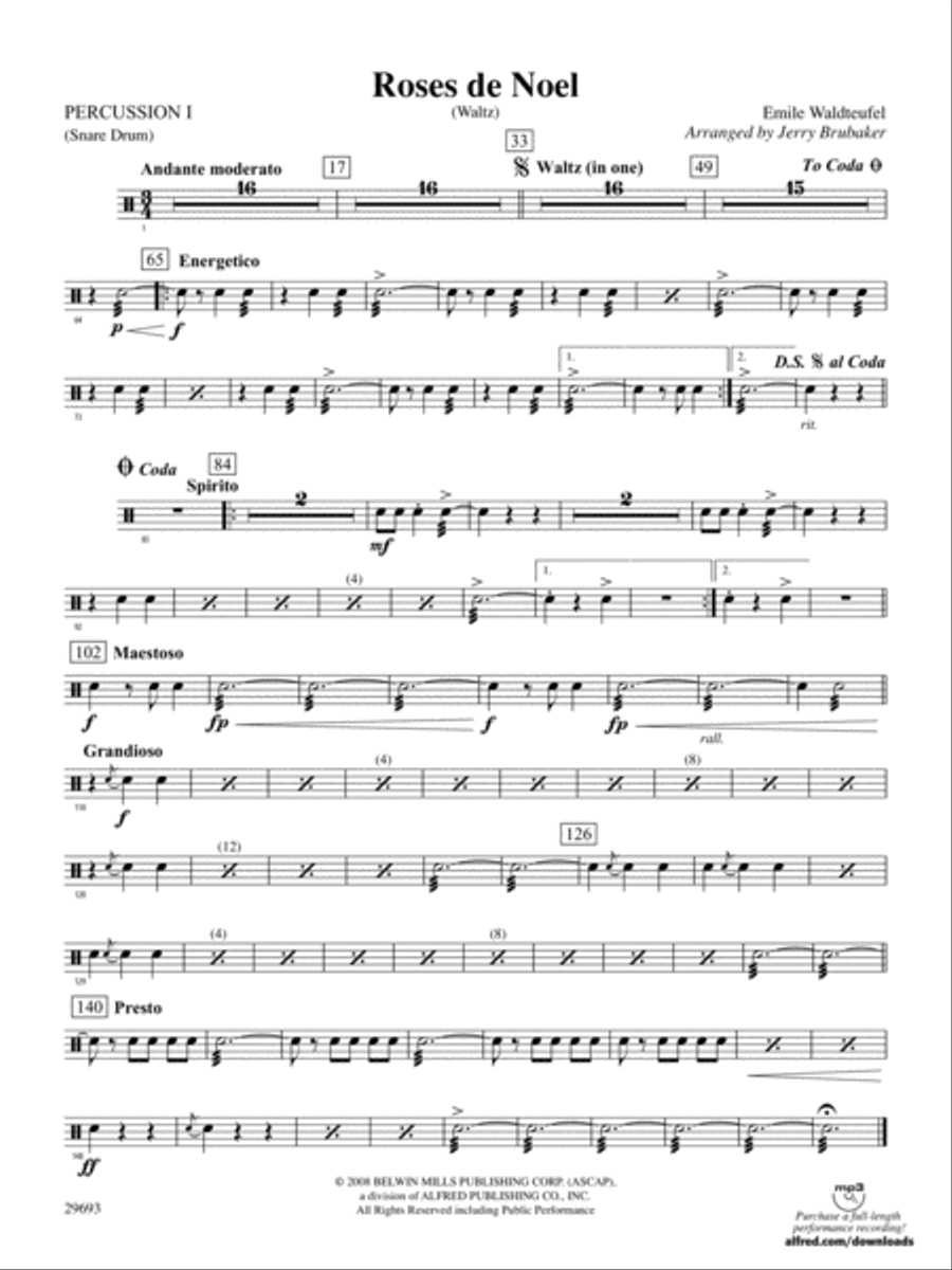 Roses de Noel (Waltz): 1st Percussion Full Orchestra scores gallery preview page 1