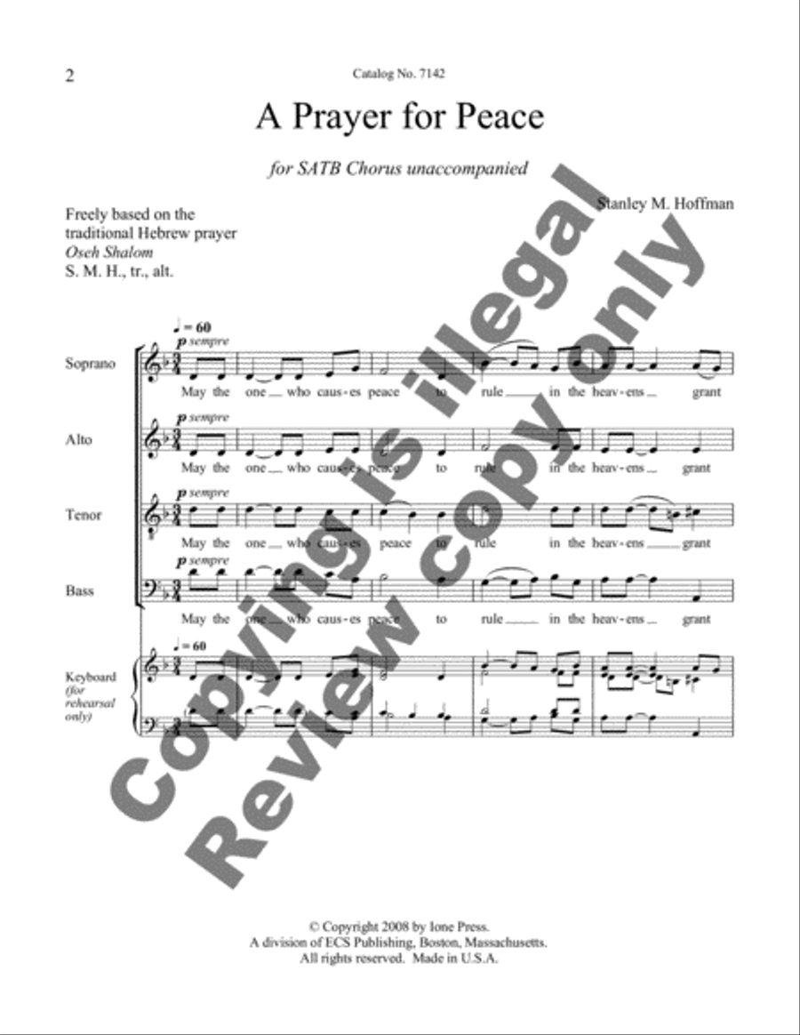 A Prayer for Peace 4-Part scores gallery preview page 4