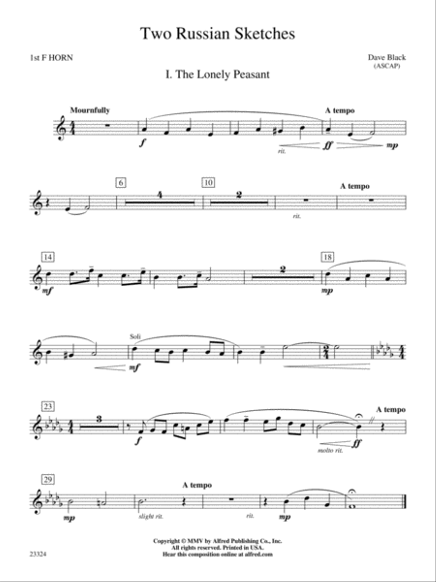 Two Russian Sketches: 1st F Horn Concert Band scores gallery preview page 1