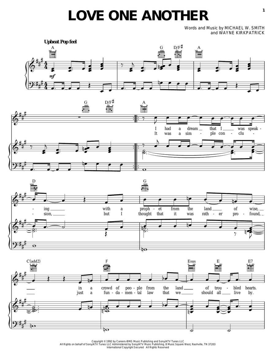 Love One Another Piano, Vocal, Guitar scores gallery preview page 1