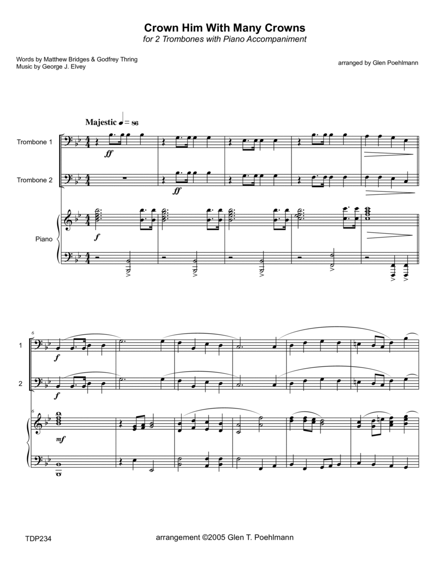 CROWN HIM WITH MANY CROWNS - TROMBONE DUET with Piano Accompaniment Trombone Duet scores gallery preview page 1