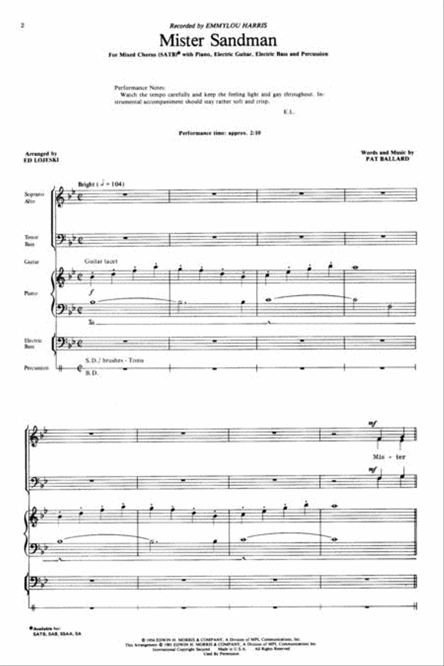 Mister Sandman 4-Part scores gallery preview page 2