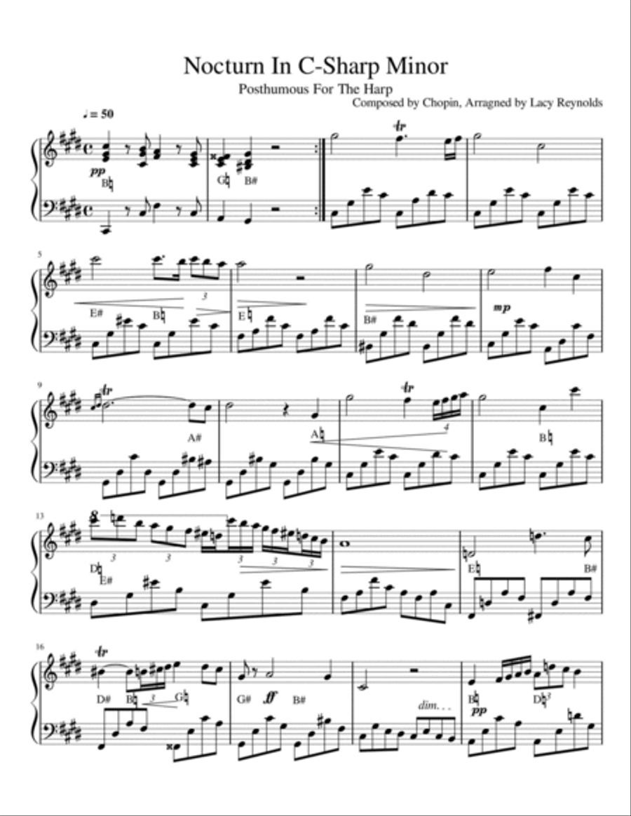 Nocturne in C-Sharp Minor Harp scores gallery preview page 2