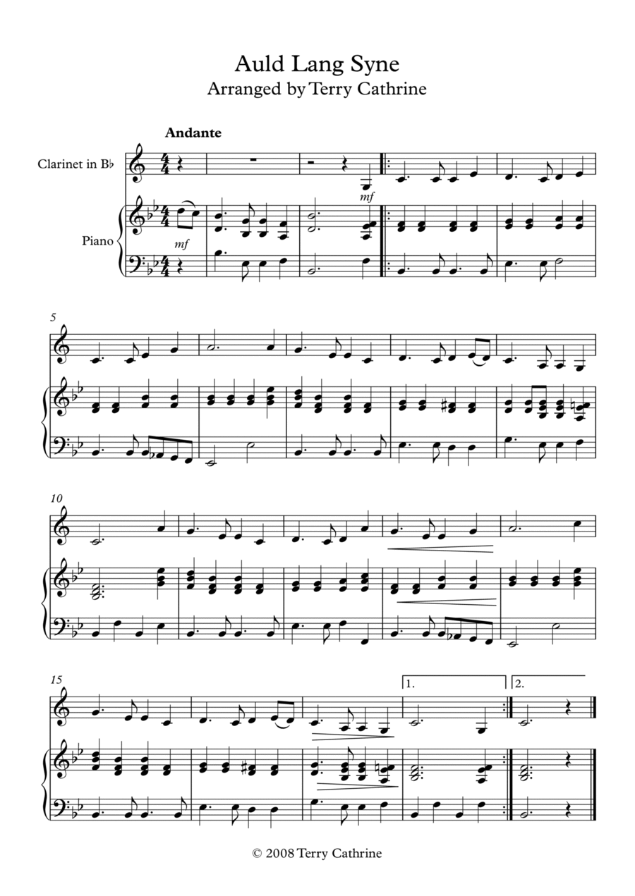 Auld Lang Syne B-Flat Clarinet scores gallery preview page 1