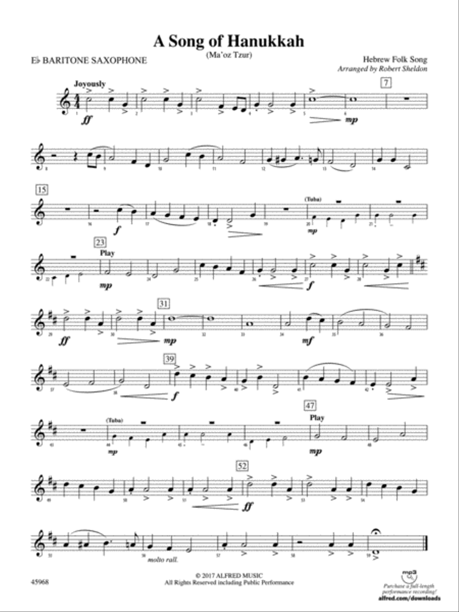 A Song of Hanukkah: E-flat Baritone Saxophone Concert Band scores gallery preview page 1