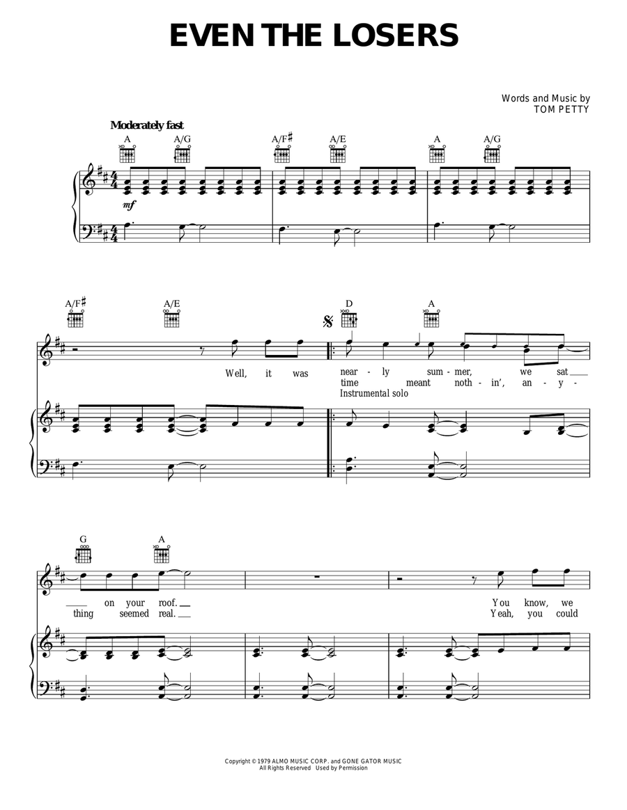 Even The Losers Even The Losers Piano, Vocal, Guitar scores gallery preview page 1