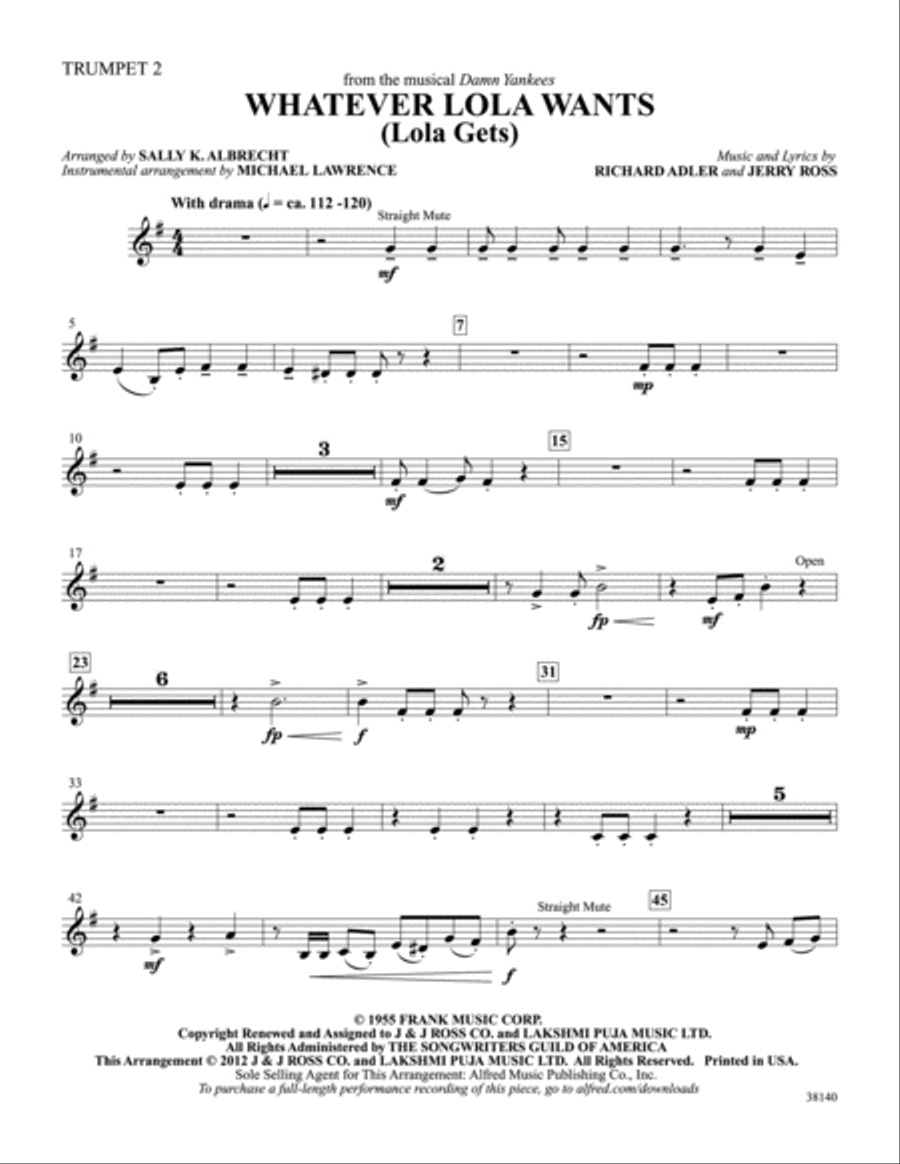Whatever Lola Wants (Lola Gets) (from the musical Damn Yankees): 2nd B-flat Trumpet B-Flat Trumpet scores gallery preview page 1