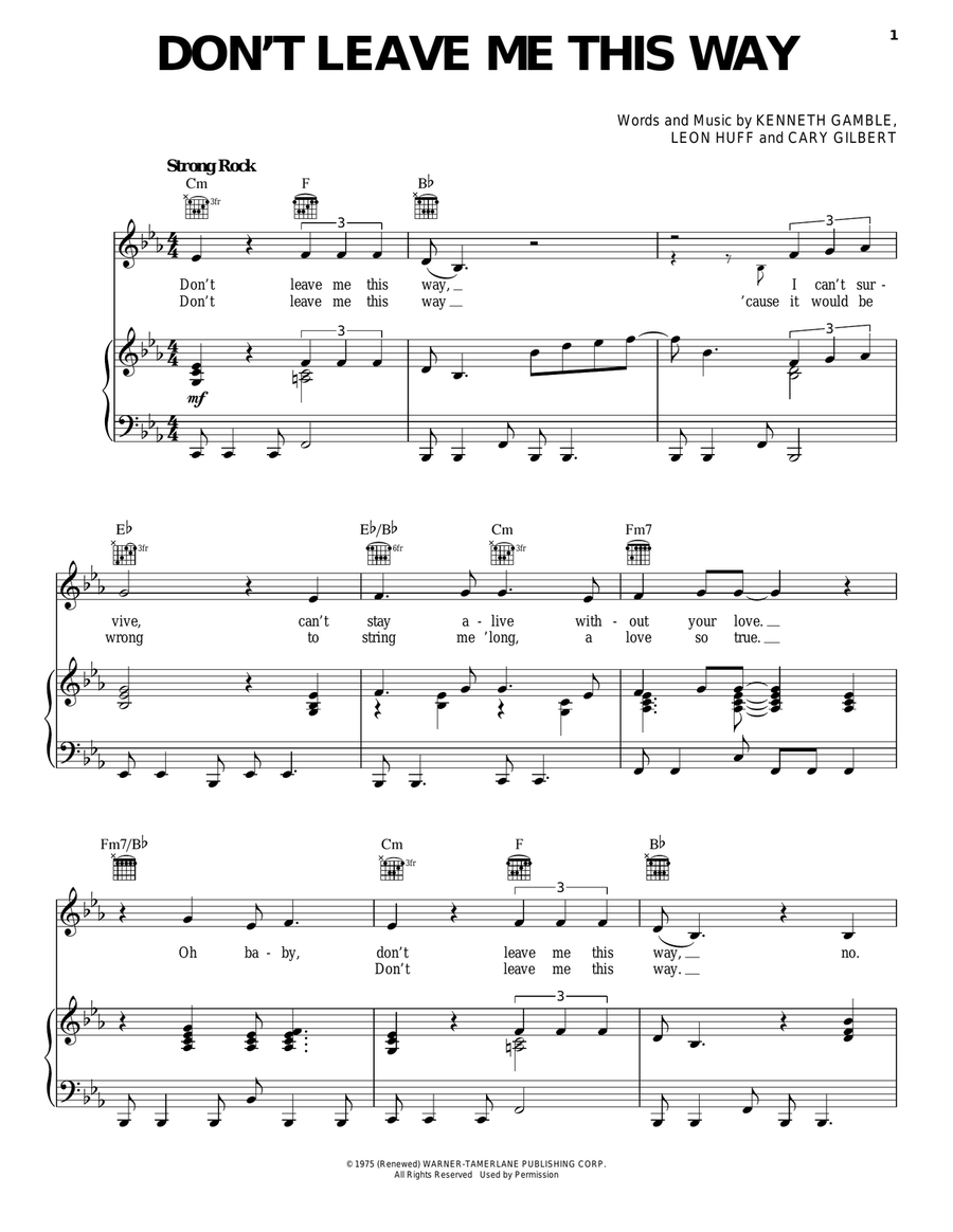 Don't Leave Me This Way Piano, Vocal, Guitar scores gallery preview page 1