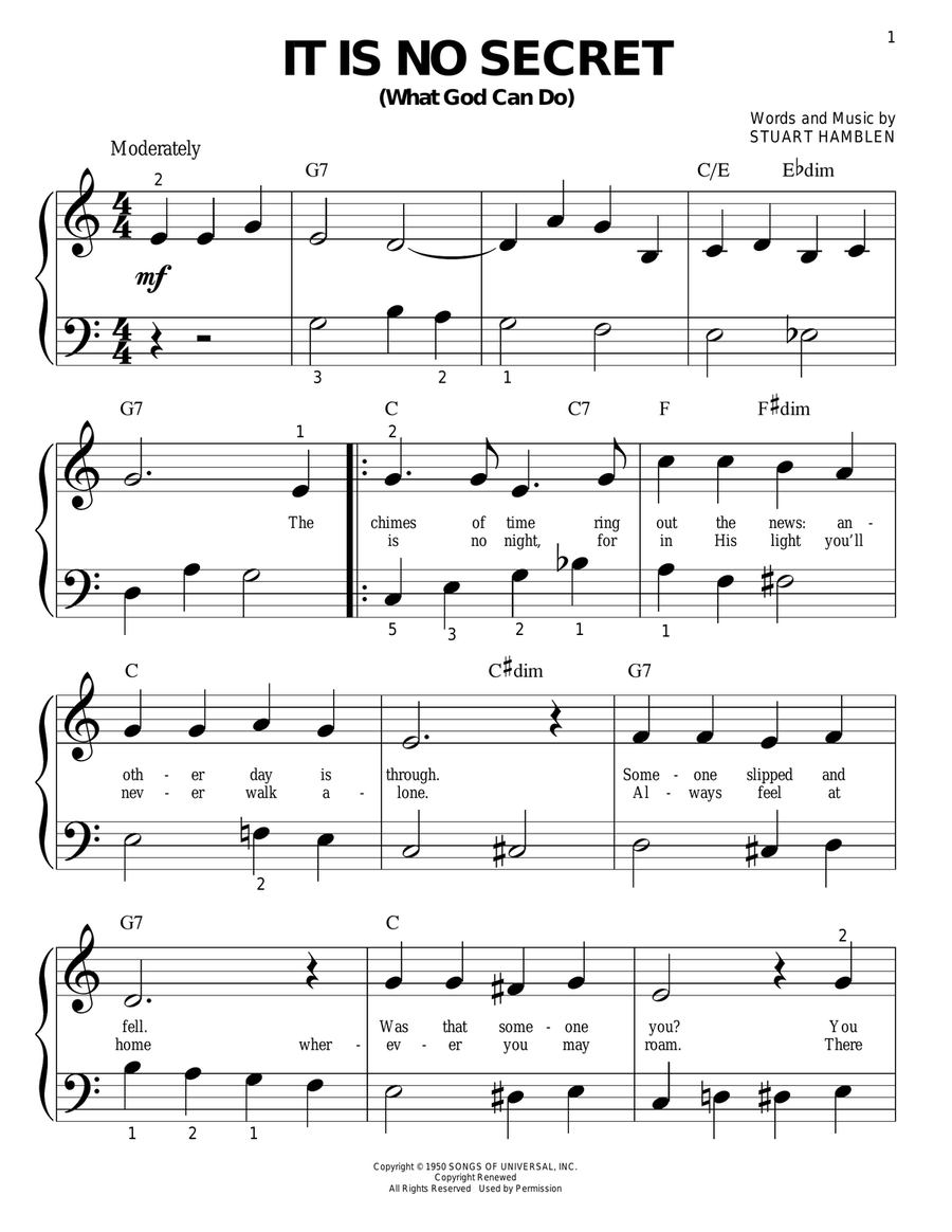 It Is No Secret (What God Can Do) Easy Piano scores gallery preview page 1
