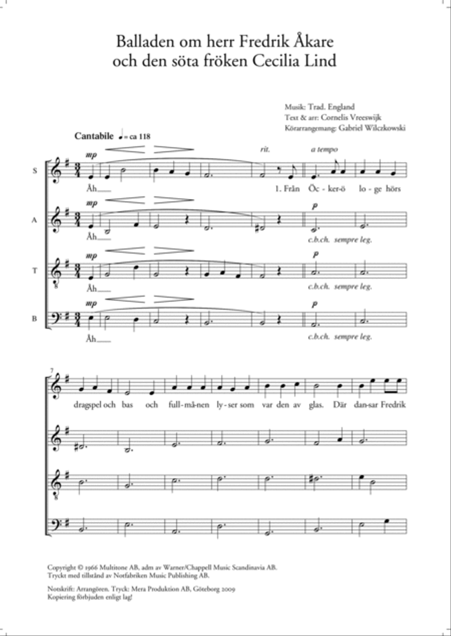 Balladen om herr Fredrik Akare och den söta fröken Cecilia Lind 4-Part scores gallery preview page 2