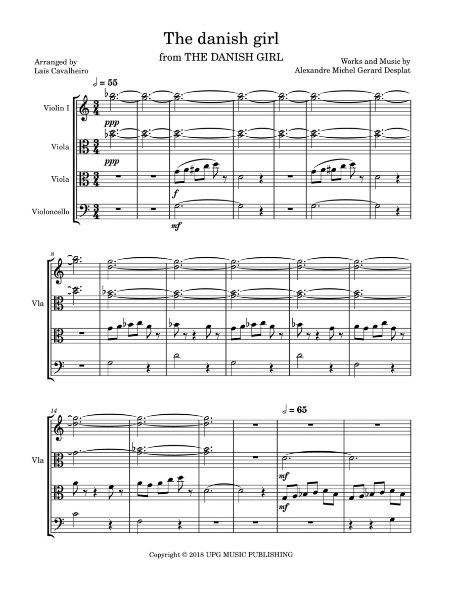 Danish Girl, The Danish Girl, The String Quartet scores gallery preview page 1