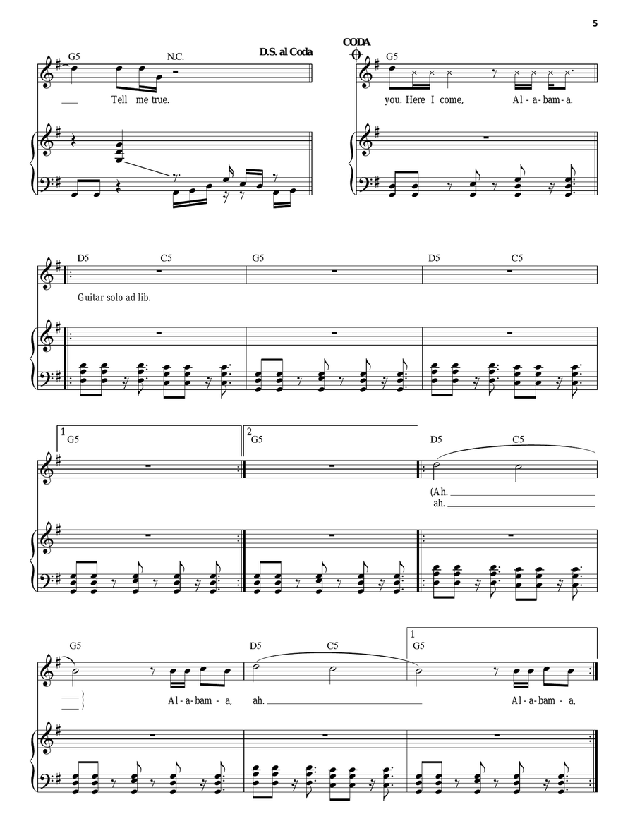Sweet Home Alabama Piano, Vocal scores gallery preview page 5