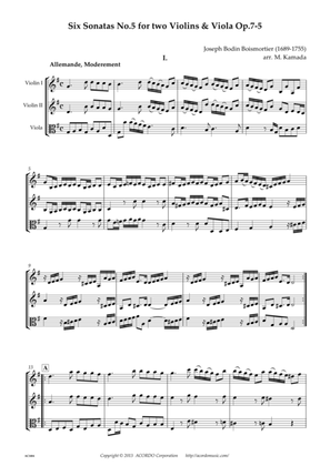 Six Sonatas No.5 for two Violins & Viola Op.7-5