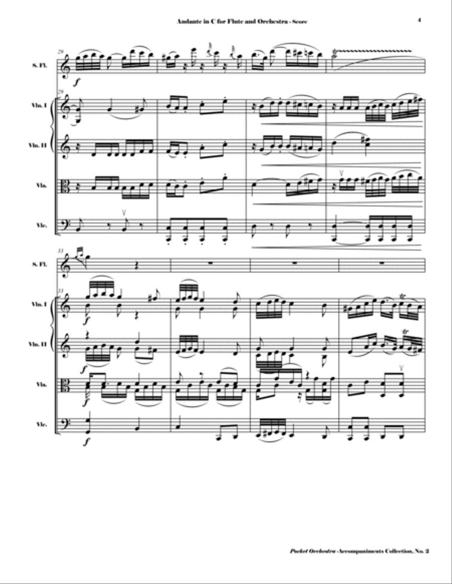 Mozart - Andante in C, K. 315 - For Flute and Orchestra (Accompaniment Reduction for String Quartet) Small Ensemble scores gallery preview page 5