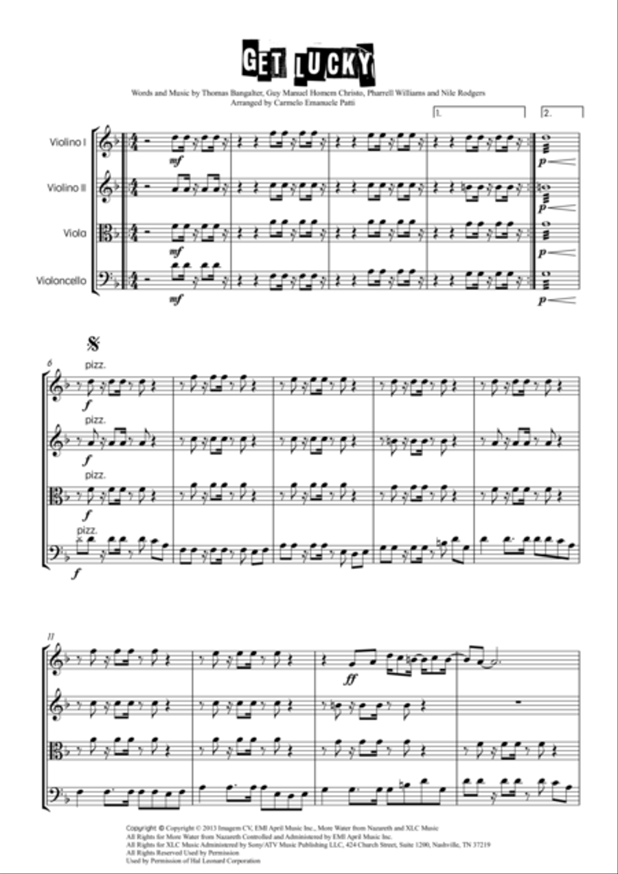 Get Lucky String Quartet scores gallery preview page 1
