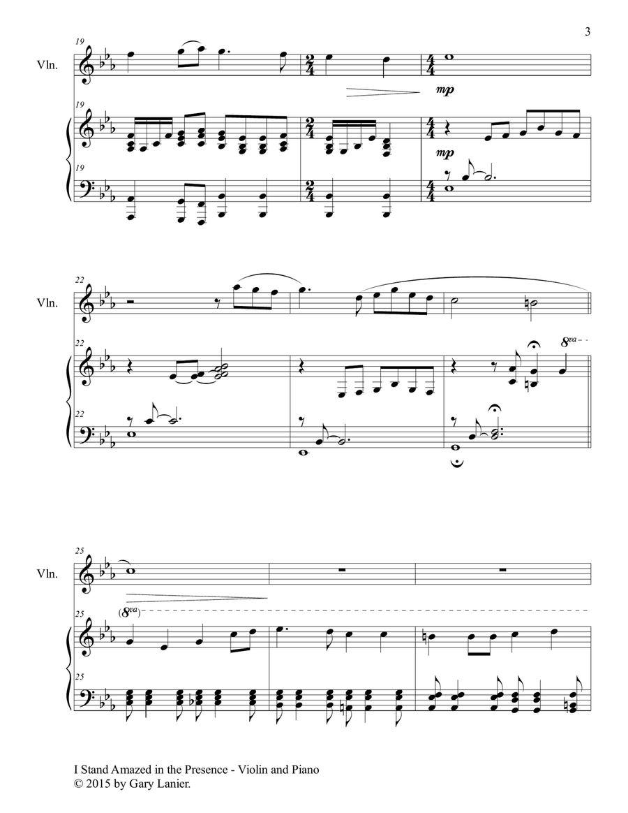 Gary Lanier: I STAND AMAZED in the PRESENCE (Duet – Violin & Piano with Parts) Violin scores gallery preview page 4
