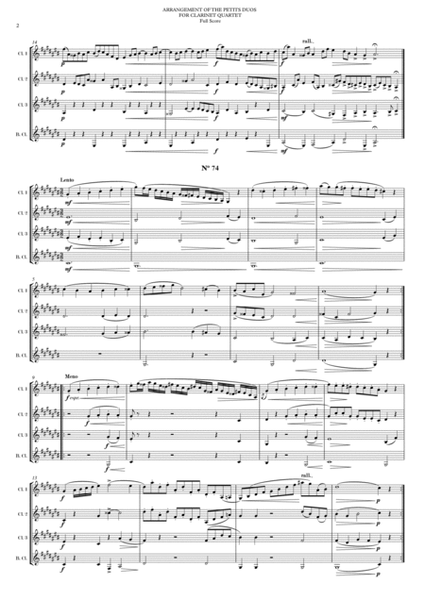 ARRANGEMENT OF THE PETITS DUOS FOR CLARINET QUARTET Nº 73 & 74 image number null