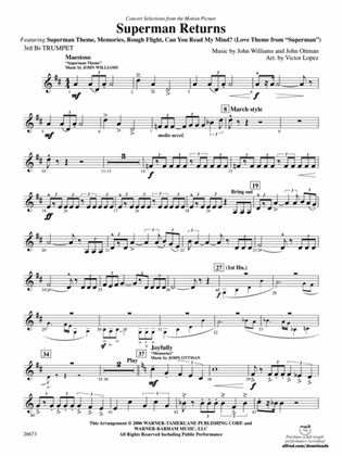 Superman Returns, Concert Selections from: 3rd B-flat Trumpet