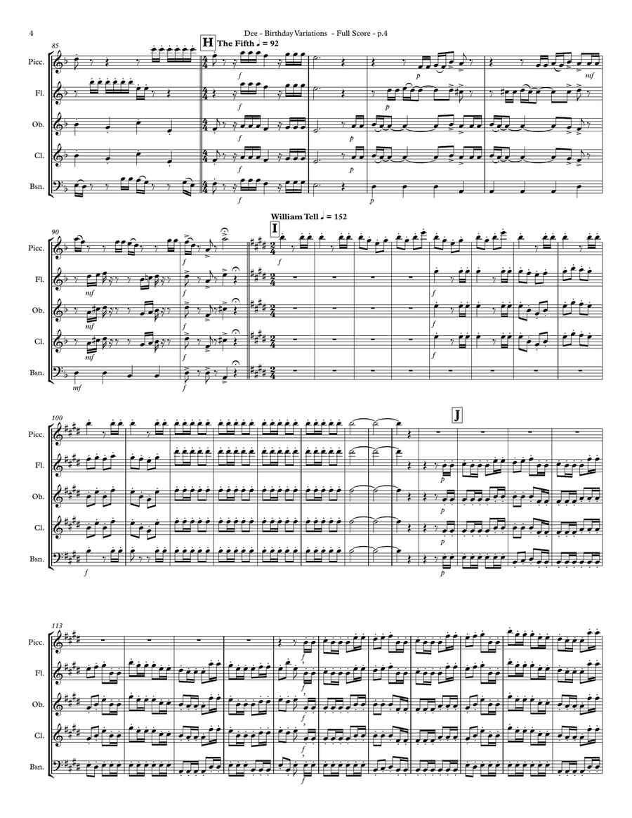 Birthday Variations for Wind Quartet (picc, fl, ob/cl, bsn) Woodwind Quartet scores gallery preview page 6