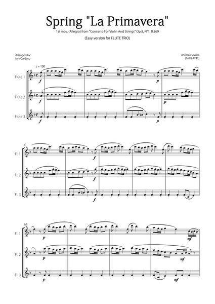 "Spring" (La Primavera) by Vivaldi - Easy version for FLUTE TRIO image number null