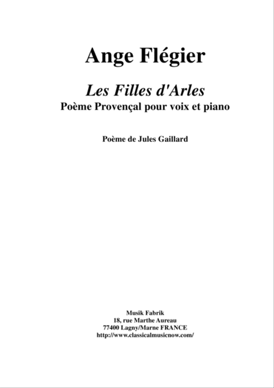 Ange Flégier: Les Filles d'Arles for baritone and piano Voice Solo scores gallery preview page 1