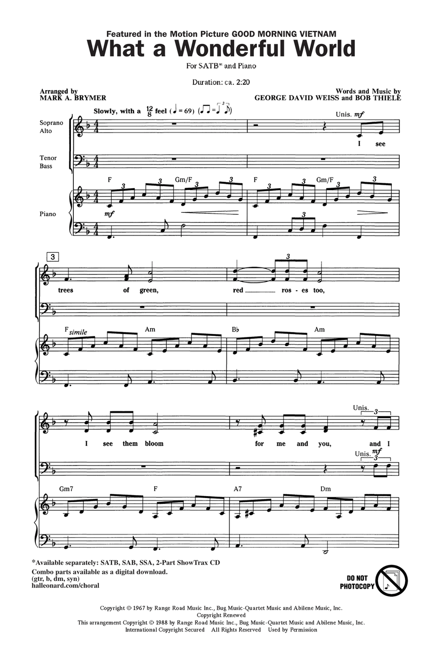 What A Wonderful World 4-Part scores gallery preview page 1