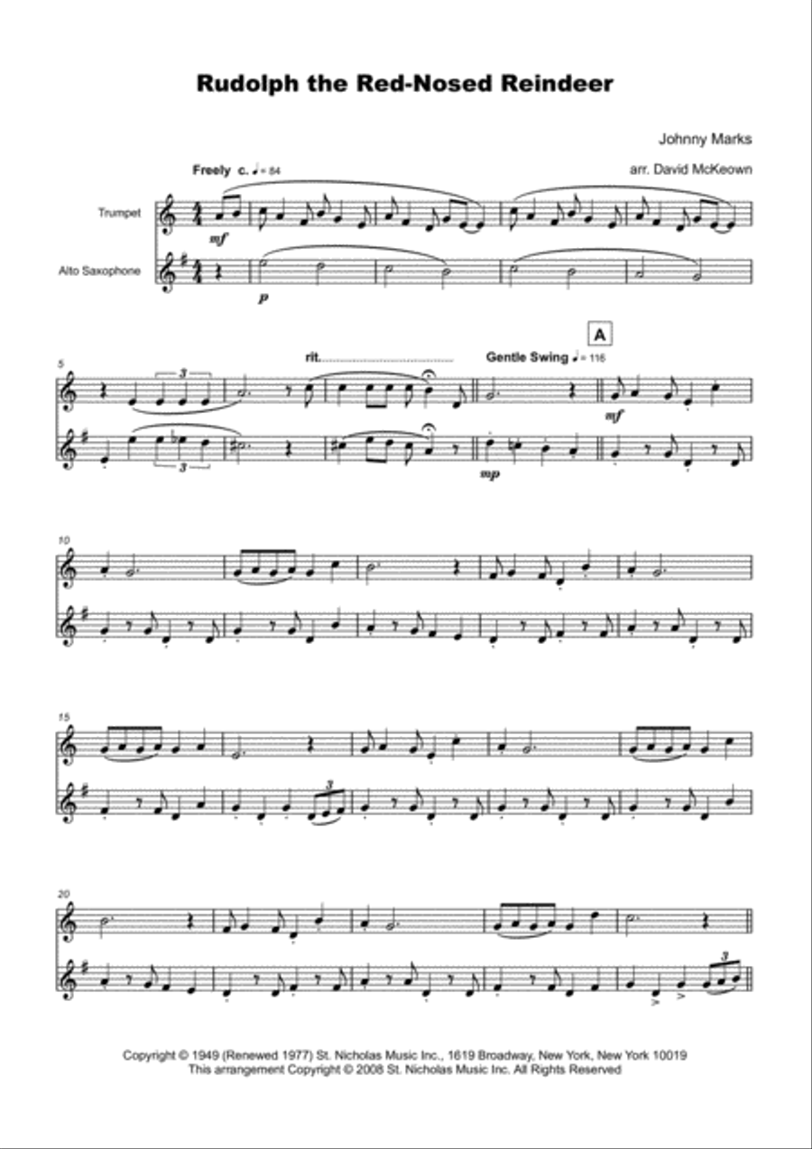 Rudolph The Red-nosed Reindeer Alto Saxophone scores gallery preview page 2