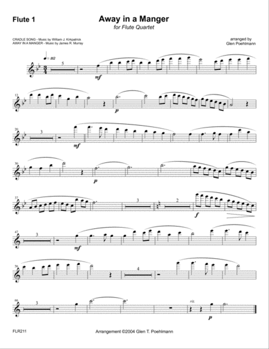 AWAY IN A MANGER for unaccompanied FLUTE QUARTET Flute Quartet scores gallery preview page 4