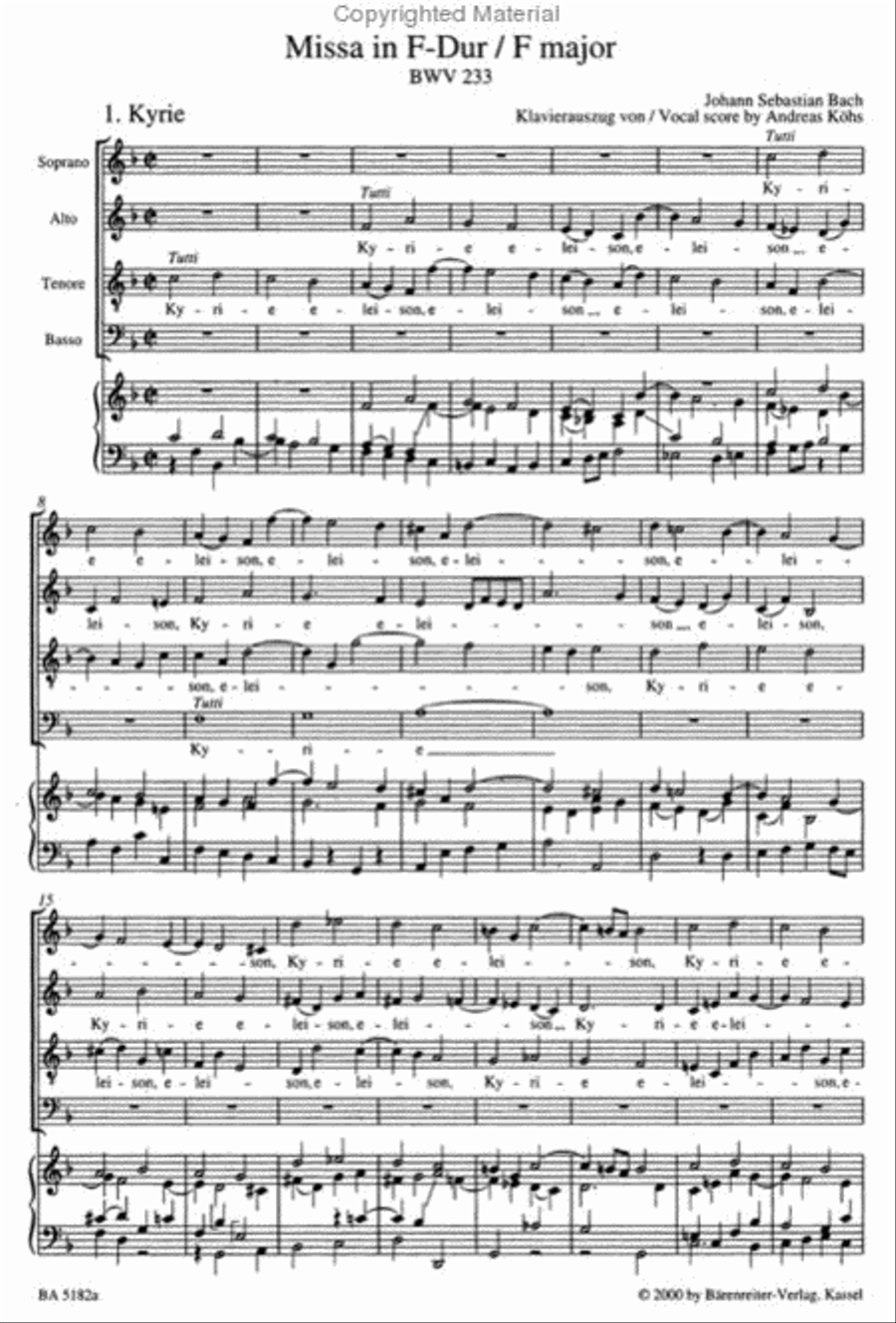 Mass in F major BWV 233 'Lutheran Mass 1' 4-Part scores gallery preview page 2