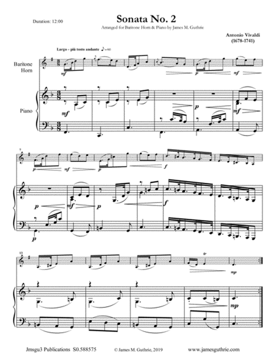 Vivaldi: Sonata No. 2 for Baritone Horn & Piano image number null