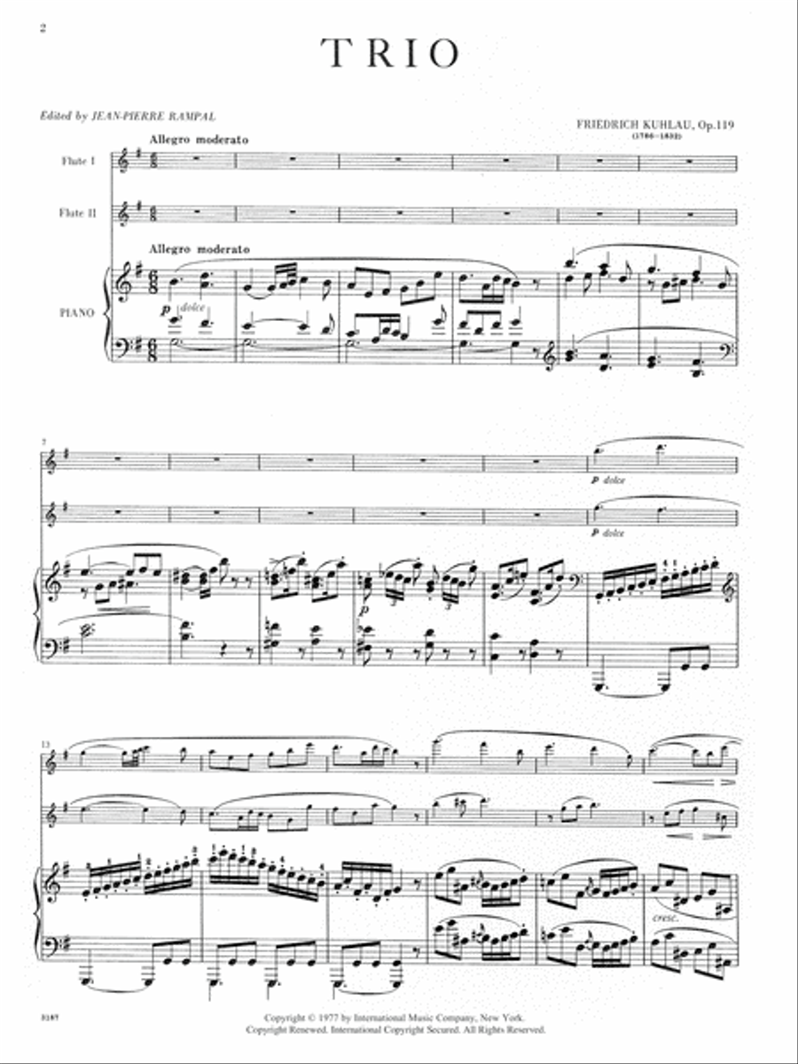 Trio in G major, Op. 119 for Flute, Cello & Piano or 2 Flutes & Piano