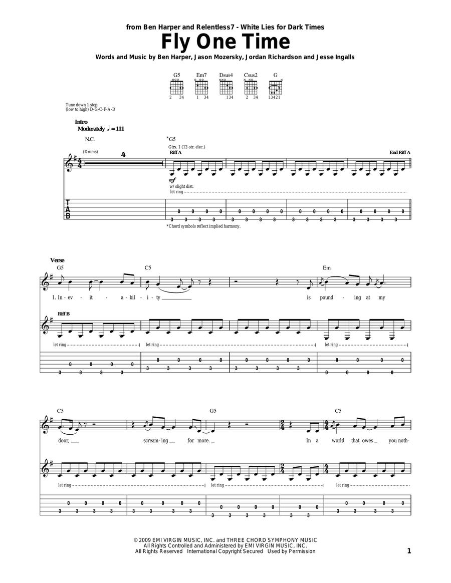 Fly One Time Acoustic Guitar scores gallery preview page 1