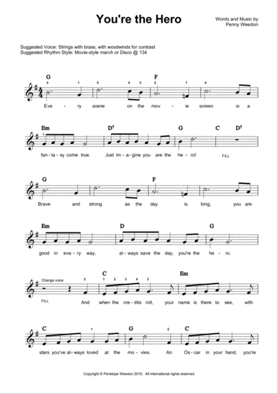 You're the Hero Electronic Keyboard scores gallery preview page 1