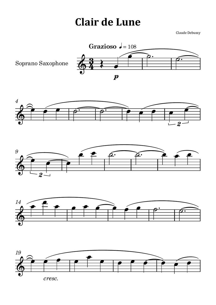 Clair de Lune by Debussy - Soprano Saxophone Solo Chamber Music scores gallery preview page 1