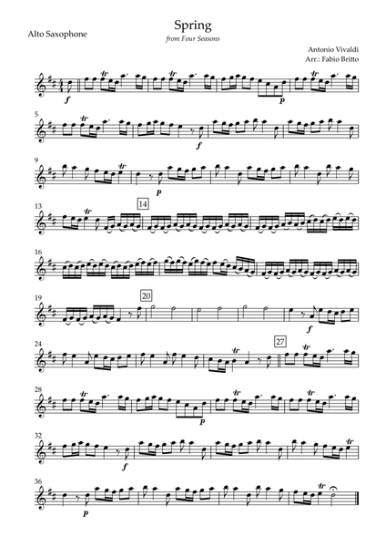 Spring (from Four Seasons of Antonio Vivaldi) for Alto Saxophone Solo