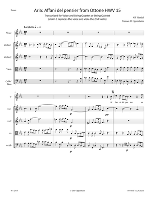 Handel: "Affani del pensier". Aria from Ottone HWV 15 arr. for Voice & String Quartet. Optional ense