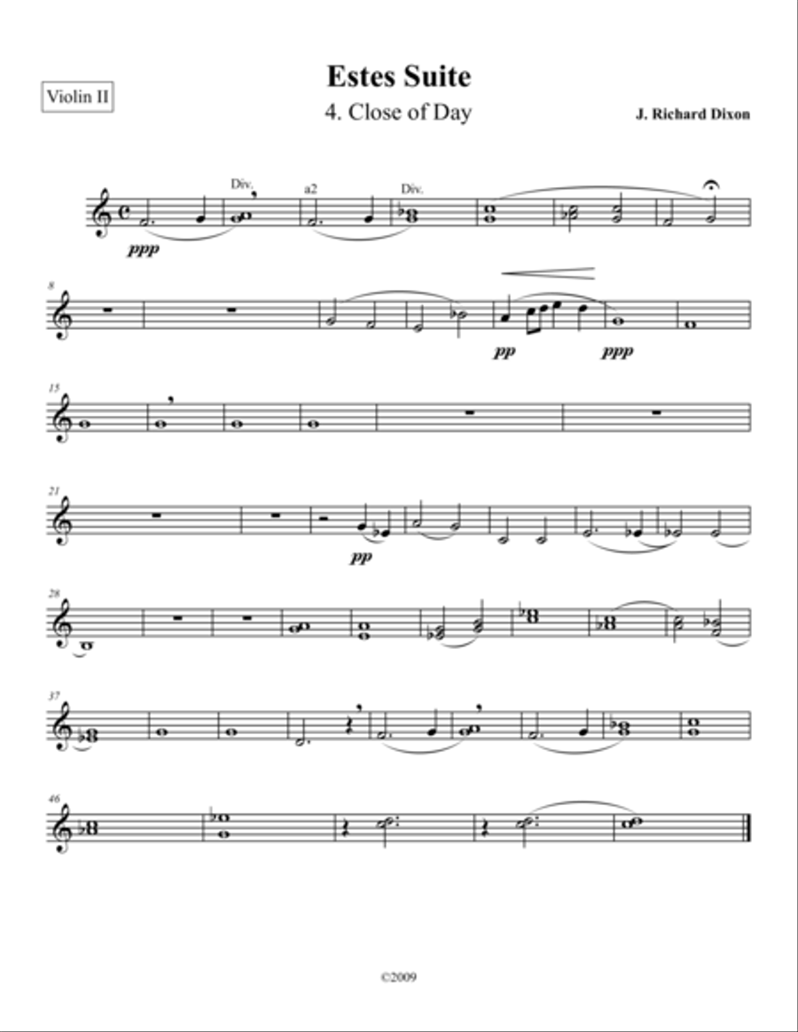 Close of Day, from Estes Suite-Violin 2 Violin Solo scores gallery preview page 1
