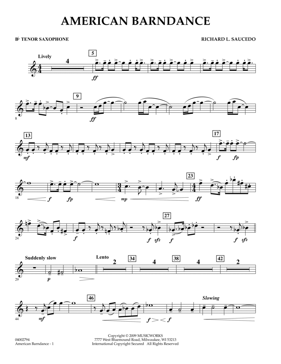 American Barndance - Bb Tenor Saxophone Concert Band scores gallery preview page 1