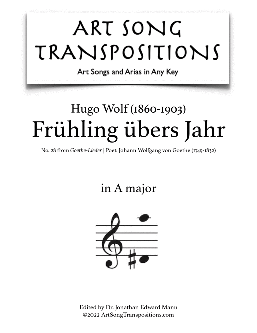 WOLF: Frühling übers Jahr (transposed to A major) Voice scores gallery preview page 1