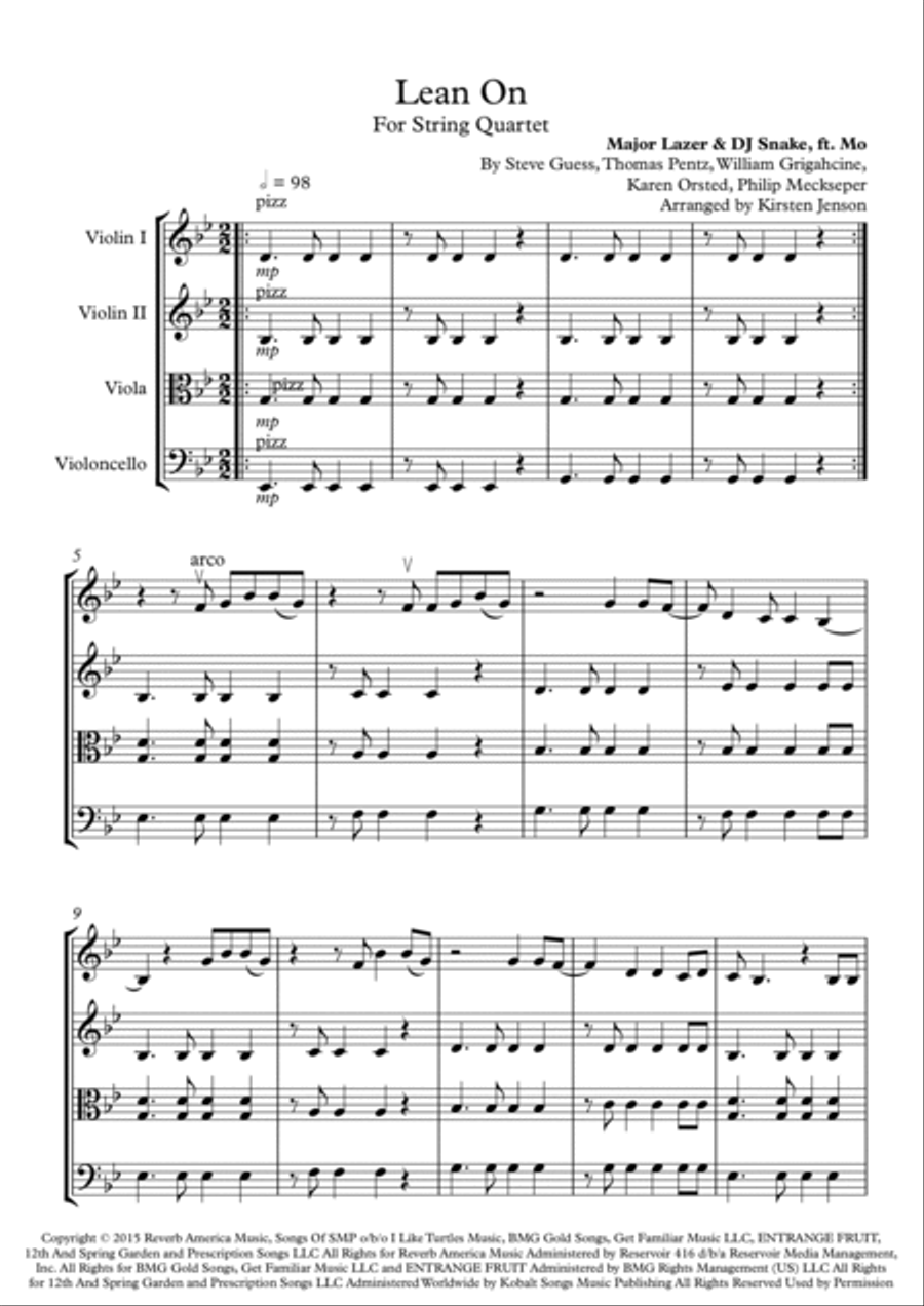 Lean On Lean On String Quartet scores gallery preview page 2