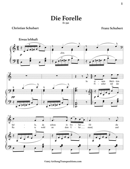 SCHUBERT: Die Forelle, D. 550 (in 3 medium keys: C, B, B-flat major)