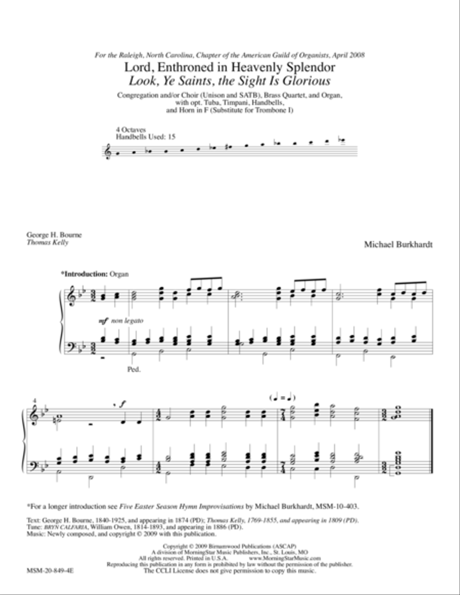 Lord, Enthroned in Heavenly Splendor (Bryn Calfaria) 4-Part scores gallery preview page 1