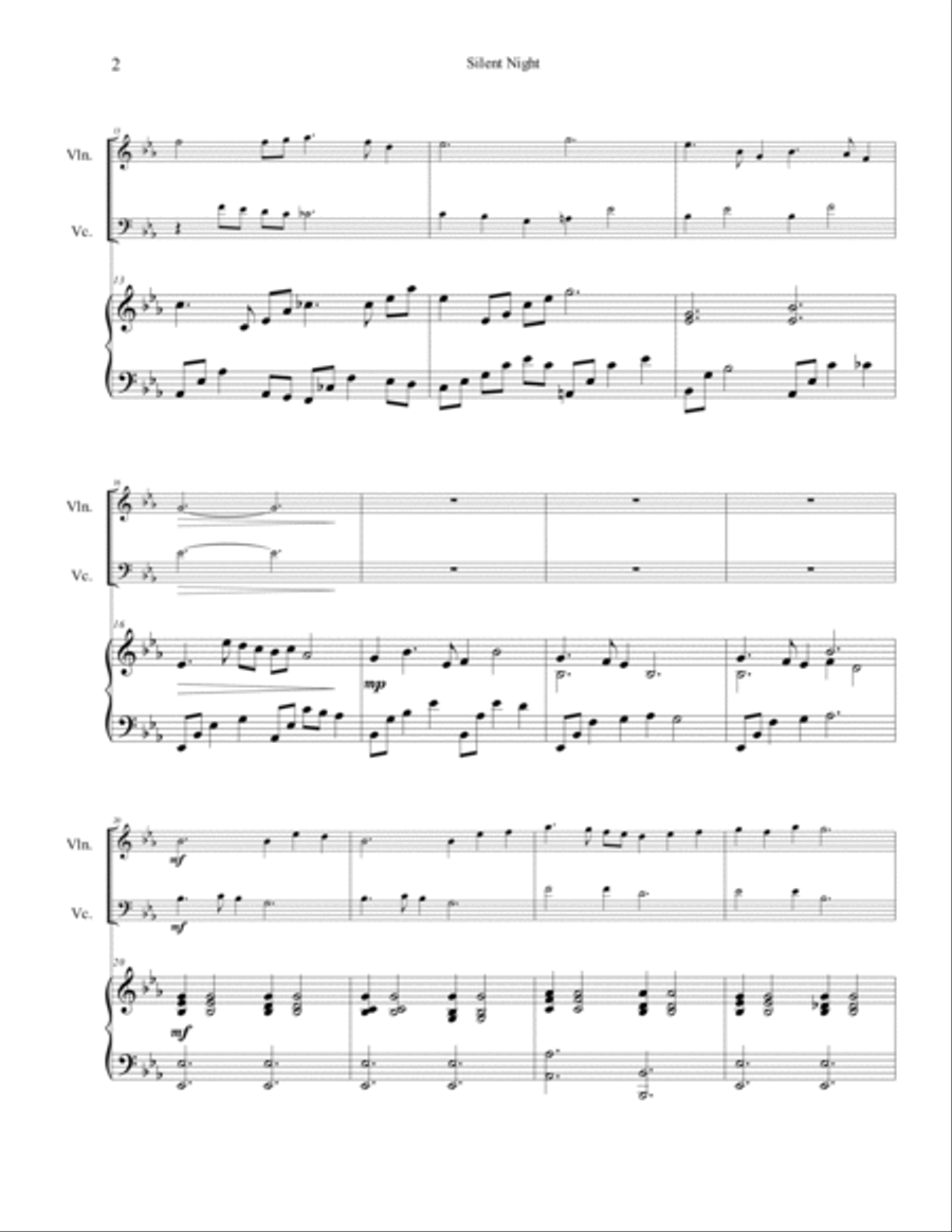 Silent Night Violin/Cello duet in E flat String Duet scores gallery preview page 2